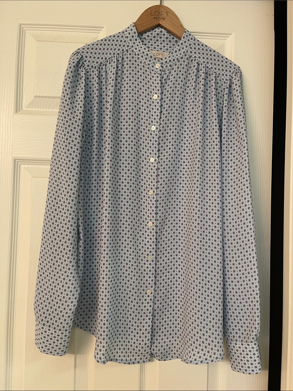LOFT Light Blue Printed Button-Down Blouse